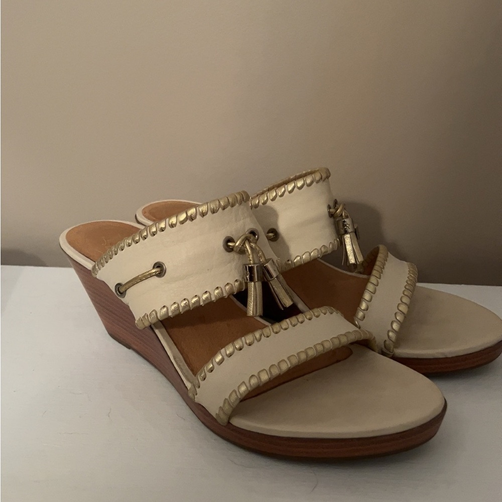 Jack Rogers Cream Wedge Shoes with Braided Details